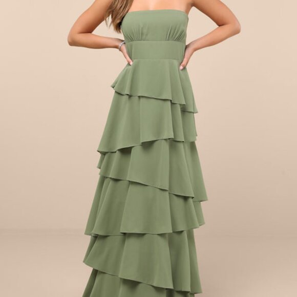Lulus Dresses & Skirts - Lulus Gorgeous Essence Sage Strapless Tiered Maxi Dress Green NWT - Size S